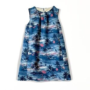 J. Crew Crewcuts Girls Tropical Print Summer Dress / Sz 7 / Blue & Pink Linen